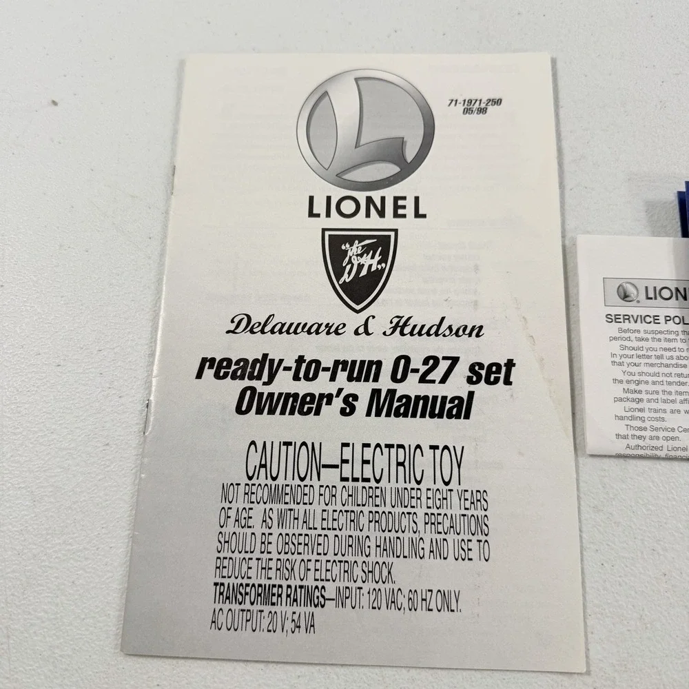 Lionel‎ Delaware & Hudson Ready To Run 0-27 Set Owner's Manual 71-1971-250